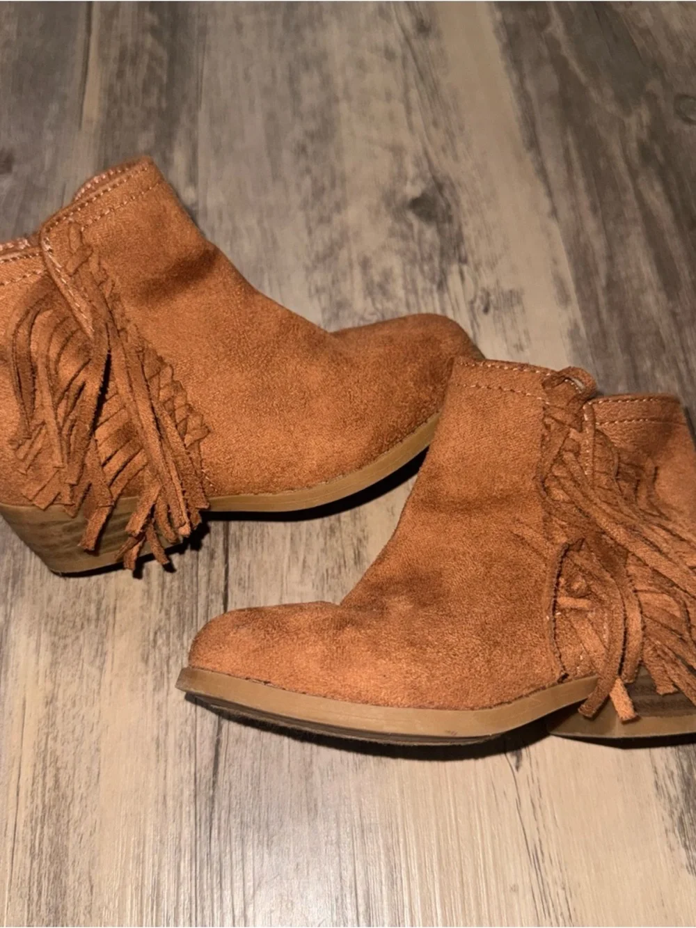 Rampage Kids Suede Fringe Ankle Booties- Cognac Brown